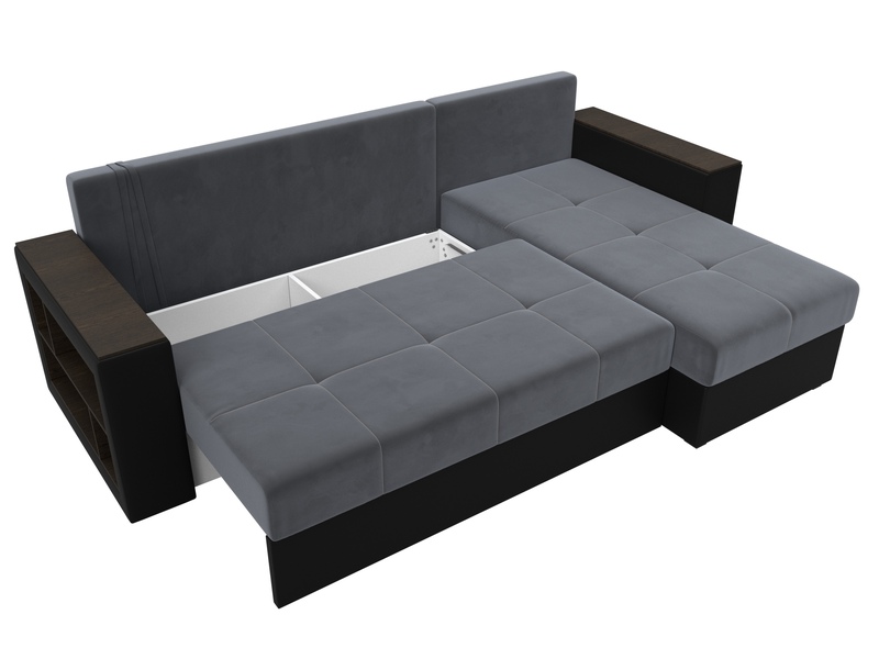 Диван угловой Дубай Лайт угол универсальный, Велюр;Экокожа, Серый;Черный