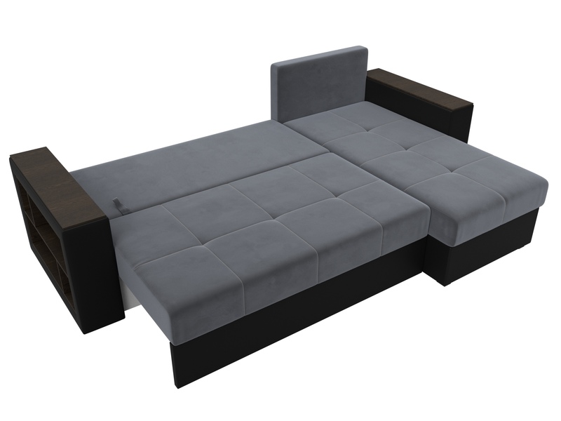 Диван угловой Дубай Лайт угол универсальный, Велюр;Экокожа, Серый;Черный