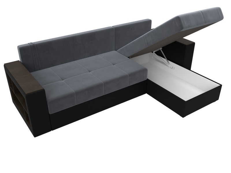 Диван угловой Дубай Лайт угол универсальный, Велюр;Экокожа, Серый;Черный