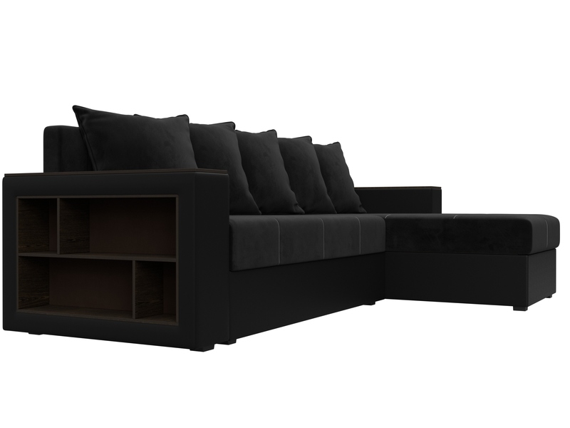 Диван угловой Дубай Лайт угол универсальный, Велюр;Экокожа, Черный;Черный