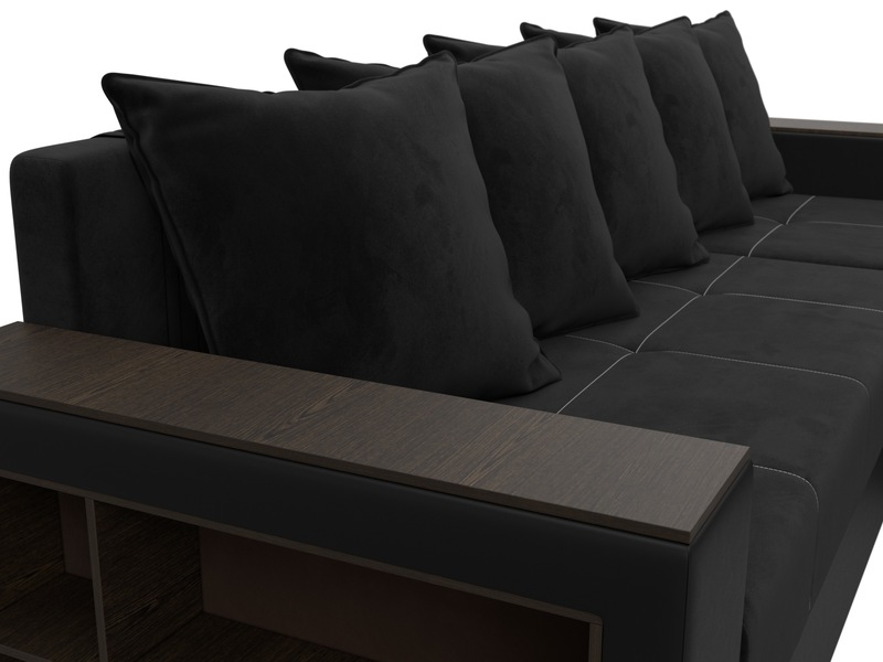 Диван угловой Дубай Лайт угол универсальный, Велюр;Экокожа, Черный;Черный