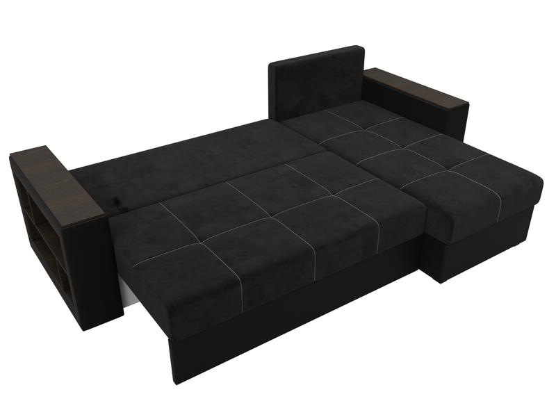 Диван угловой Дубай Лайт угол универсальный, Велюр;Экокожа, Черный;Черный