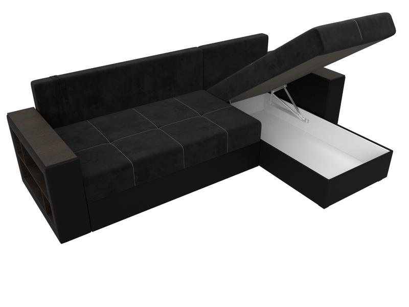 Диван угловой Дубай Лайт угол универсальный, Велюр;Экокожа, Черный;Черный