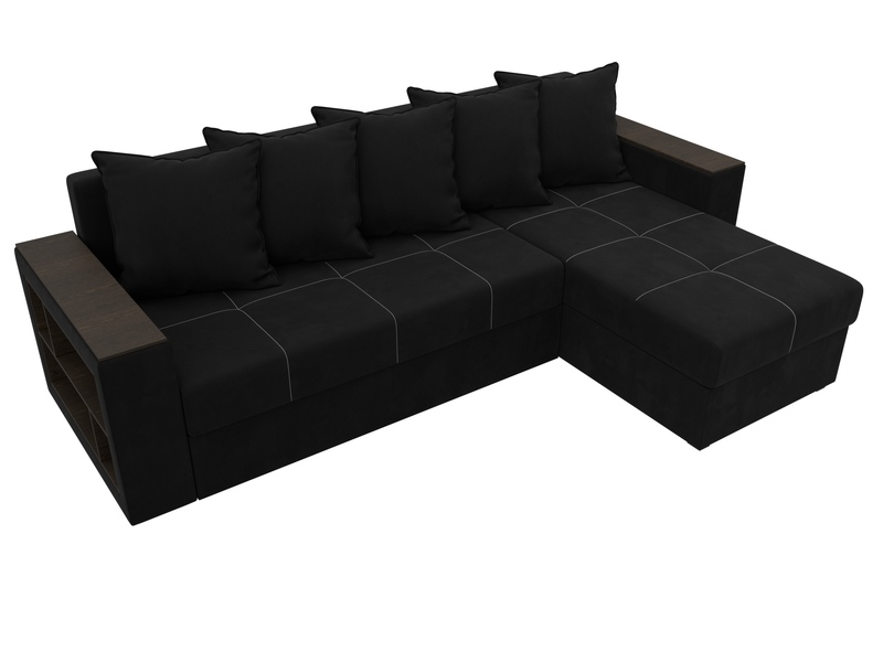 Диван угловой Дубай Лайт угол универсальный, Микровельвет, Черный