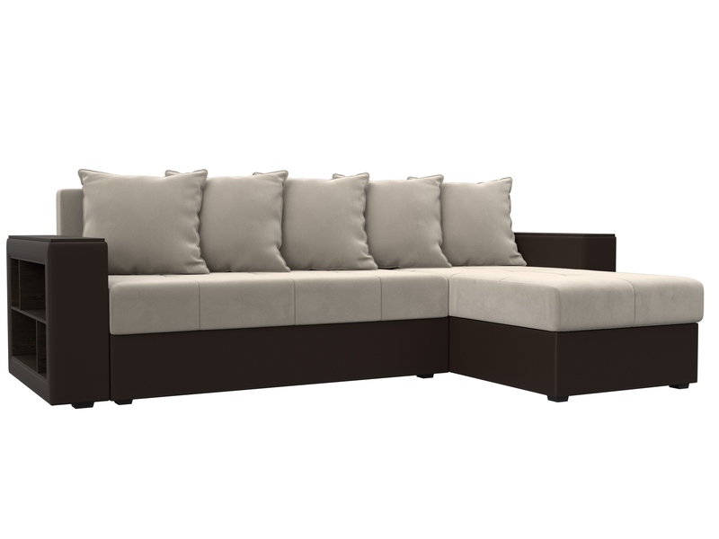 Диван угловой Дубай Лайт угол универсальный, Микровельвет;Экокожа, Бежевый;Коричневый