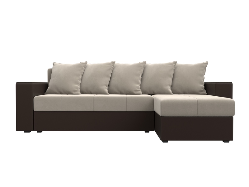 Диван угловой Дубай Лайт угол универсальный, Микровельвет;Экокожа, Бежевый;Коричневый