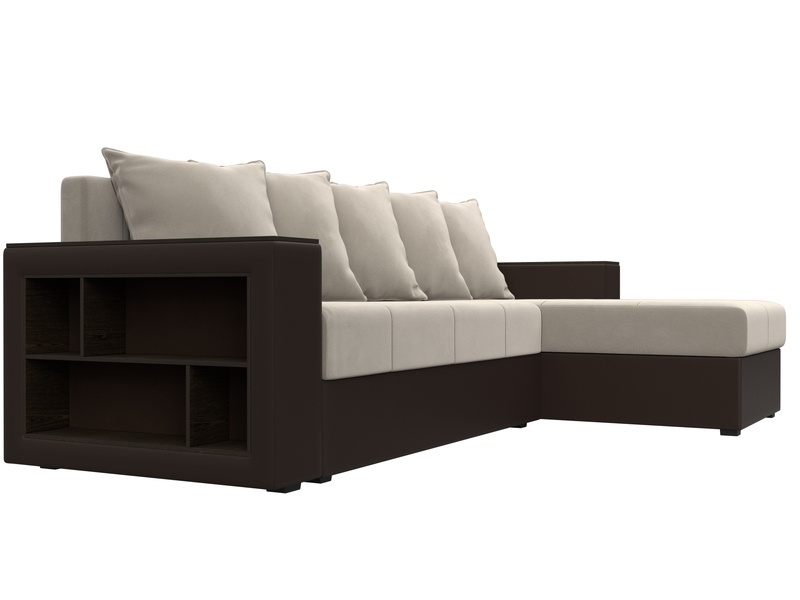 Диван угловой Дубай Лайт угол универсальный, Микровельвет;Экокожа, Бежевый;Коричневый