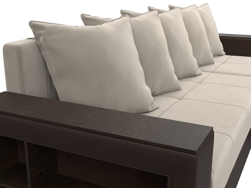 Диван угловой Дубай Лайт угол универсальный, Микровельвет;Экокожа, Бежевый;Коричневый