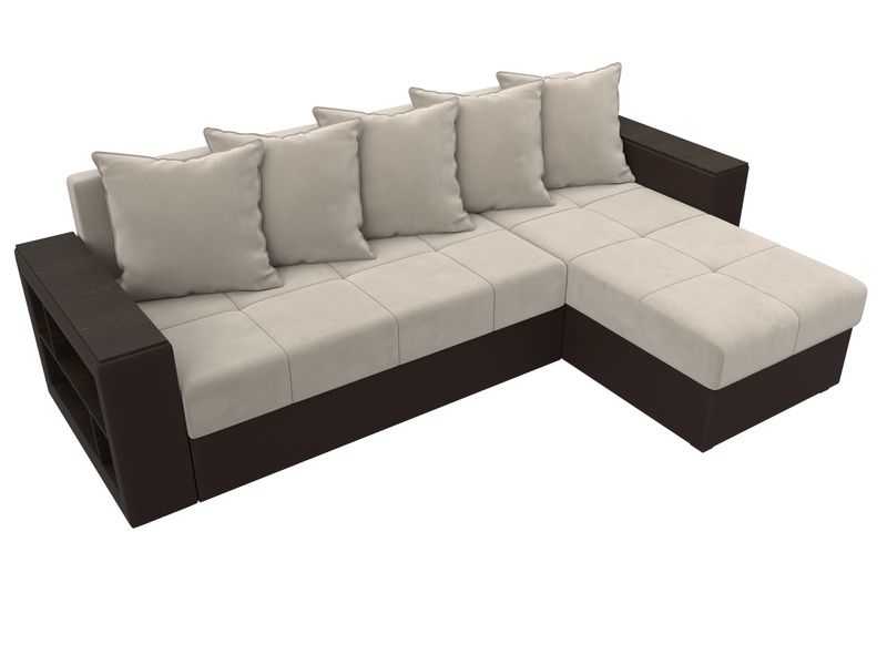 Диван угловой Дубай Лайт угол универсальный, Микровельвет;Экокожа, Бежевый;Коричневый