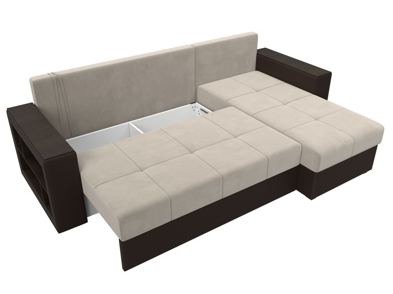 Диван угловой Дубай Лайт угол универсальный, Микровельвет;Экокожа, Бежевый;Коричневый