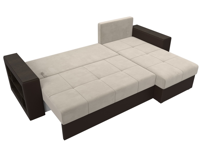Диван угловой Дубай Лайт угол универсальный, Микровельвет;Экокожа, Бежевый;Коричневый