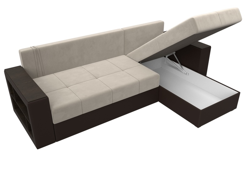 Диван угловой Дубай Лайт угол универсальный, Микровельвет;Экокожа, Бежевый;Коричневый