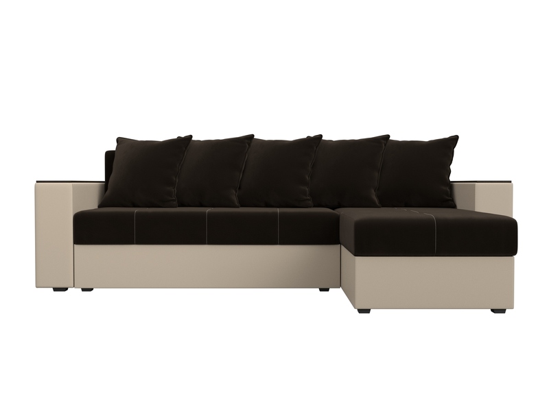 Диван угловой Дубай Лайт угол универсальный, Микровельвет;Экокожа, Коричневый;Бежевый