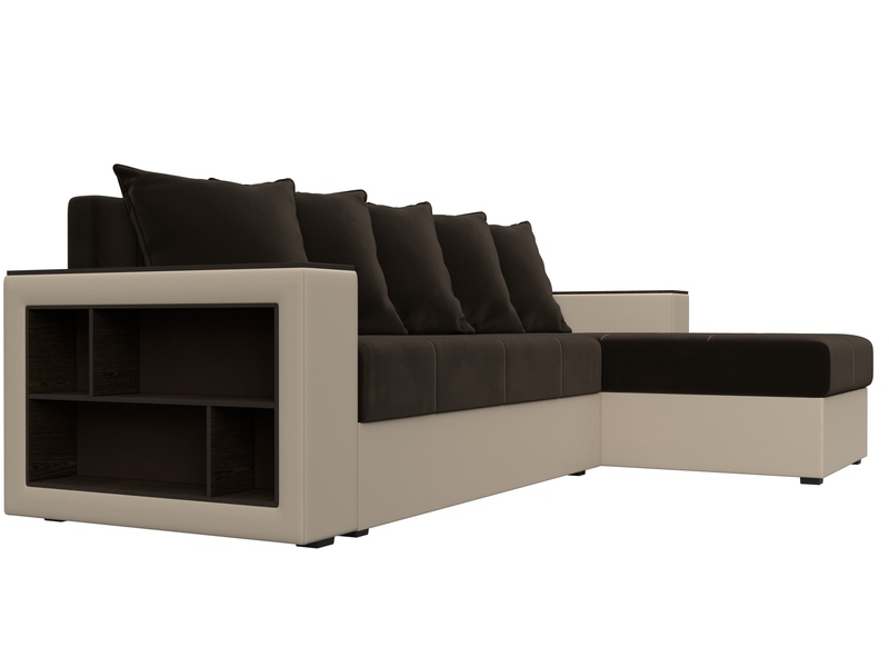 Диван угловой Дубай Лайт угол универсальный, Микровельвет;Экокожа, Коричневый;Бежевый