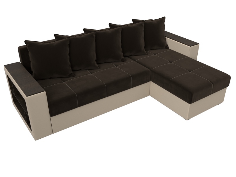 Диван угловой Дубай Лайт угол универсальный, Микровельвет;Экокожа, Коричневый;Бежевый