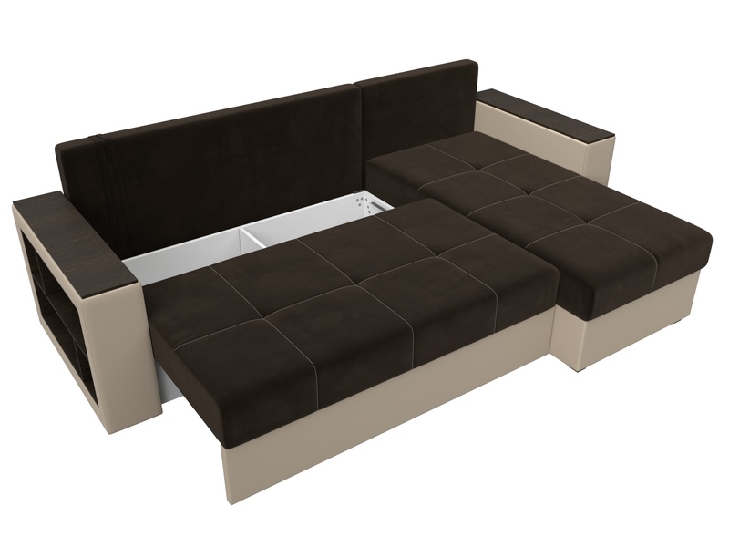 Диван угловой Дубай Лайт угол универсальный, Микровельвет;Экокожа, Коричневый;Бежевый