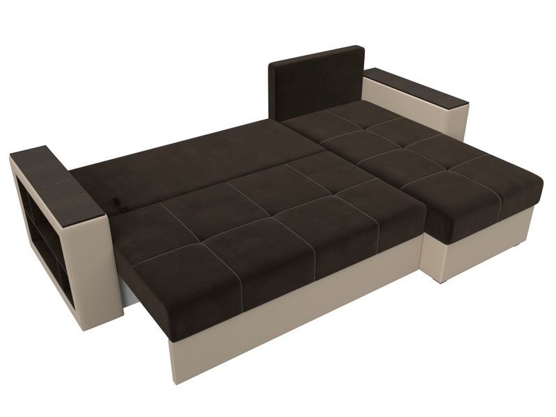 Диван угловой Дубай Лайт угол универсальный, Микровельвет;Экокожа, Коричневый;Бежевый
