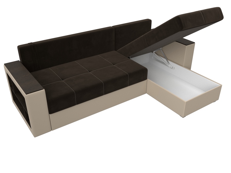 Диван угловой Дубай Лайт угол универсальный, Микровельвет;Экокожа, Коричневый;Бежевый