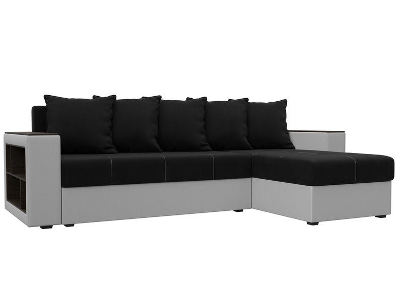 Диван угловой Дубай Лайт угол универсальный, Микровельвет;Экокожа, Черный;Белый