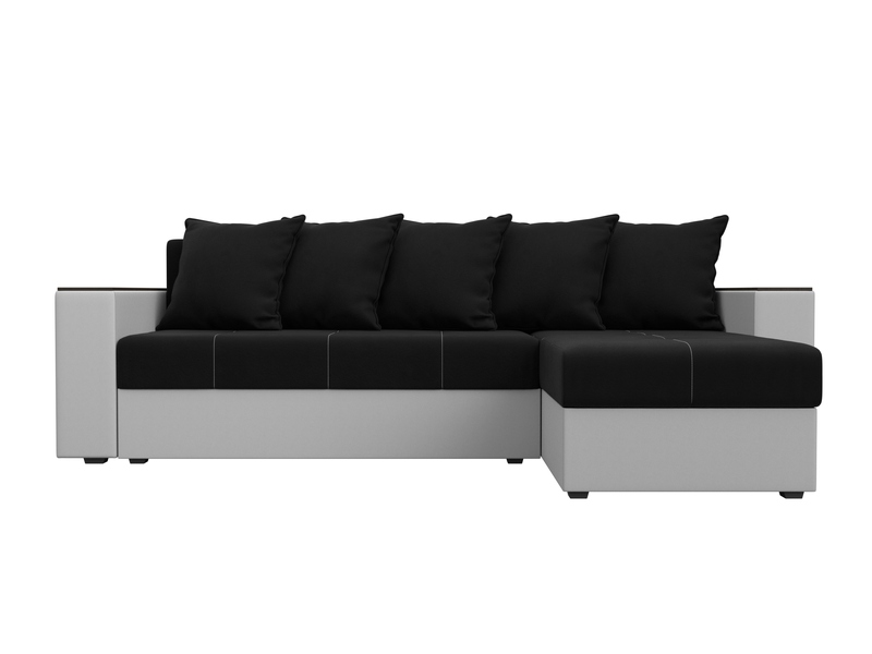 Диван угловой Дубай Лайт угол универсальный, Микровельвет;Экокожа, Черный;Белый