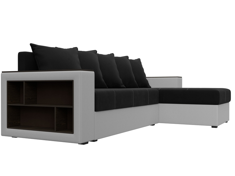 Диван угловой Дубай Лайт угол универсальный, Микровельвет;Экокожа, Черный;Белый