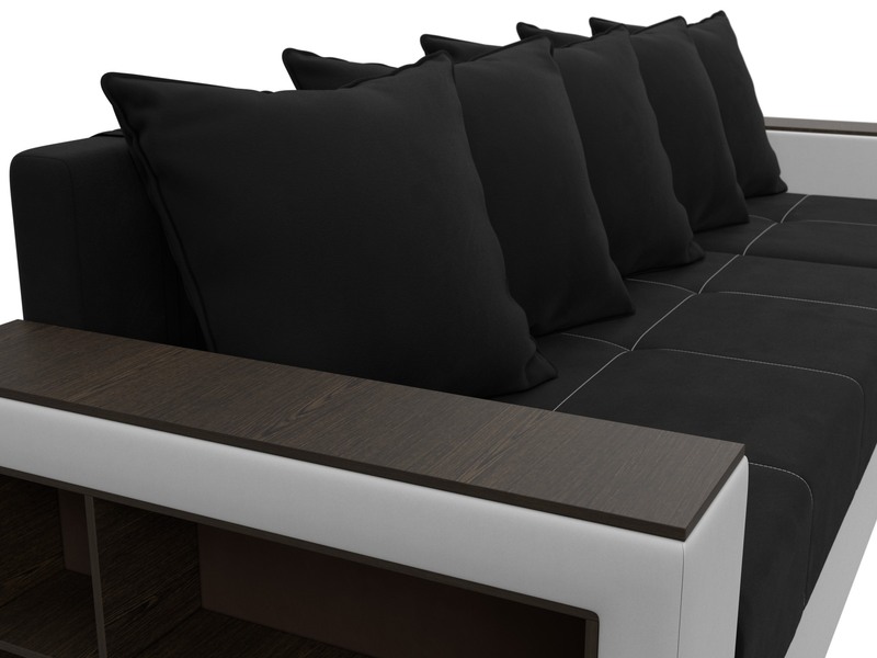 Диван угловой Дубай Лайт угол универсальный, Микровельвет;Экокожа, Черный;Белый