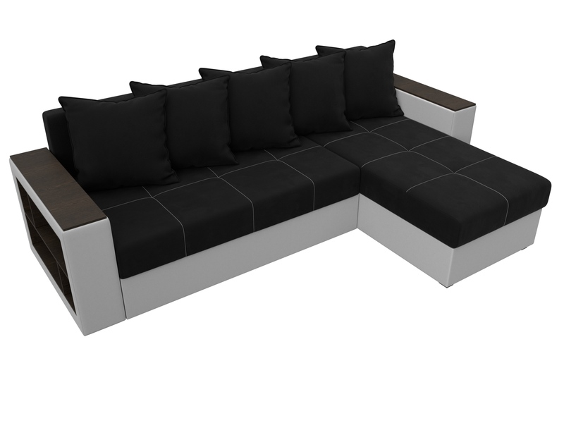 Диван угловой Дубай Лайт угол универсальный, Микровельвет;Экокожа, Черный;Белый