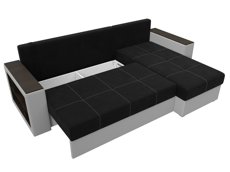 Диван угловой Дубай Лайт угол универсальный, Микровельвет;Экокожа, Черный;Белый
