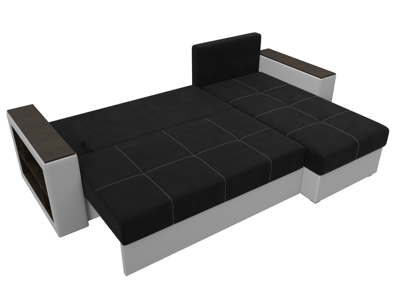 Диван угловой Дубай Лайт угол универсальный, Микровельвет;Экокожа, Черный;Белый