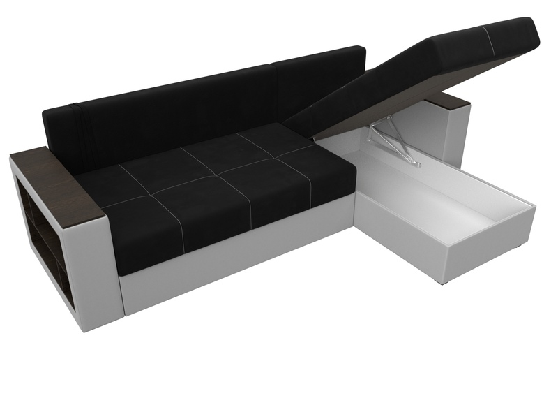 Диван угловой Дубай Лайт угол универсальный, Микровельвет;Экокожа, Черный;Белый