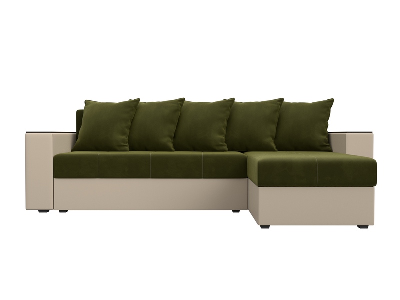 Диван угловой Дубай Лайт угол универсальный, Микровельвет;Экокожа, Зеленый;Бежевый