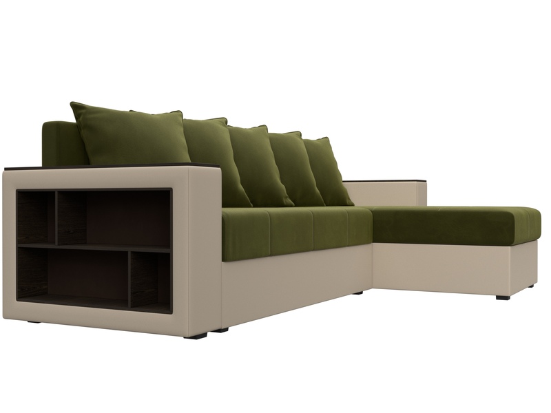 Диван угловой Дубай Лайт угол универсальный, Микровельвет;Экокожа, Зеленый;Бежевый