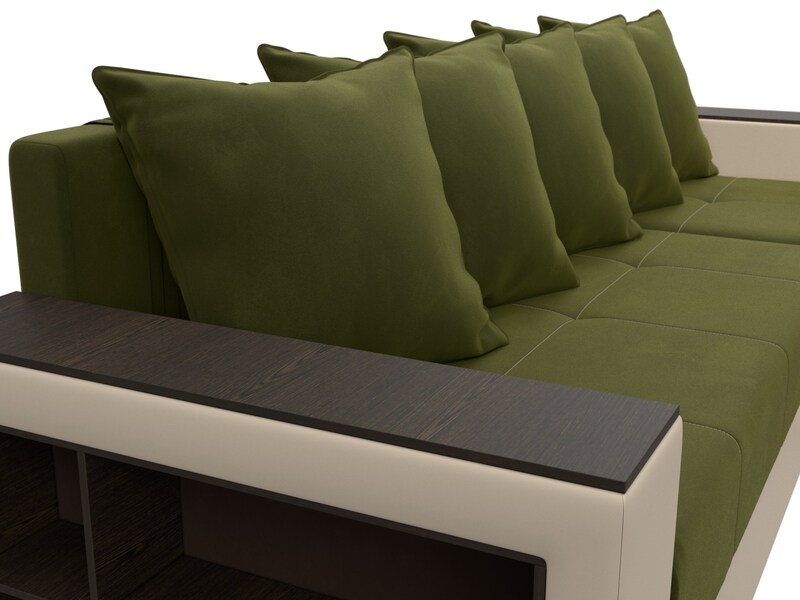 Диван угловой Дубай Лайт угол универсальный, Микровельвет;Экокожа, Зеленый;Бежевый