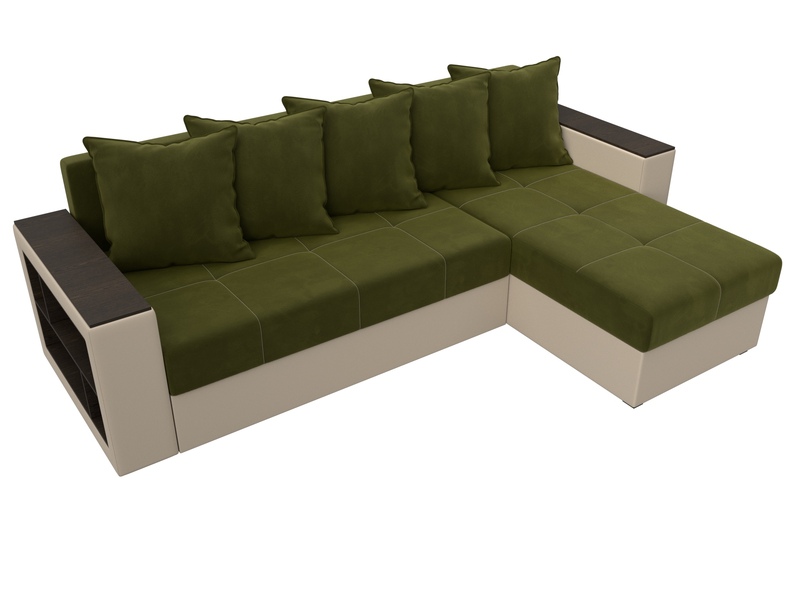 Диван угловой Дубай Лайт угол универсальный, Микровельвет;Экокожа, Зеленый;Бежевый