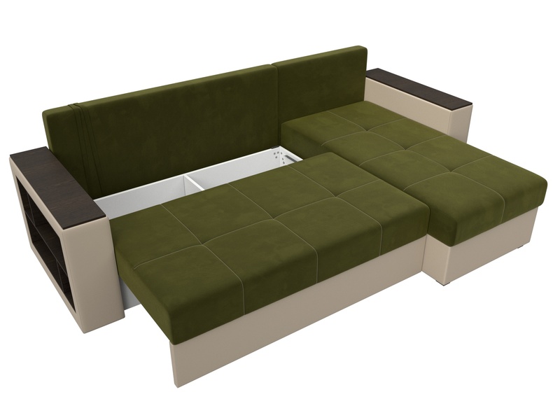 Диван угловой Дубай Лайт угол универсальный, Микровельвет;Экокожа, Зеленый;Бежевый