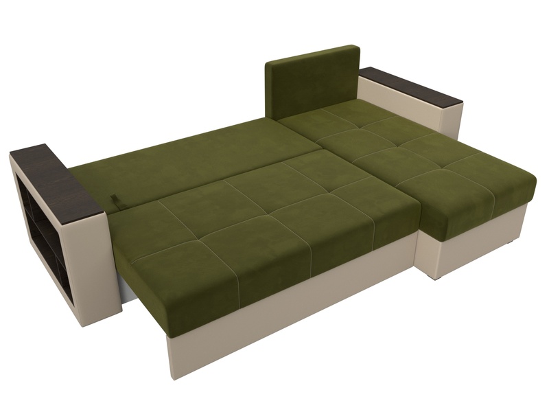 Диван угловой Дубай Лайт угол универсальный, Микровельвет;Экокожа, Зеленый;Бежевый