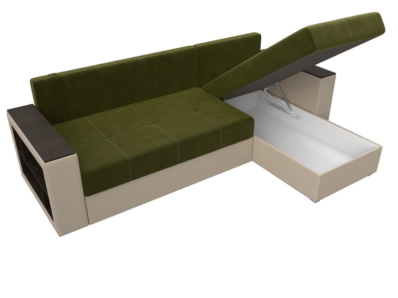Диван угловой Дубай Лайт угол универсальный, Микровельвет;Экокожа, Зеленый;Бежевый