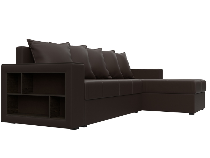 Диван угловой Дубай Лайт угол универсальный, Экокожа, Коричневый