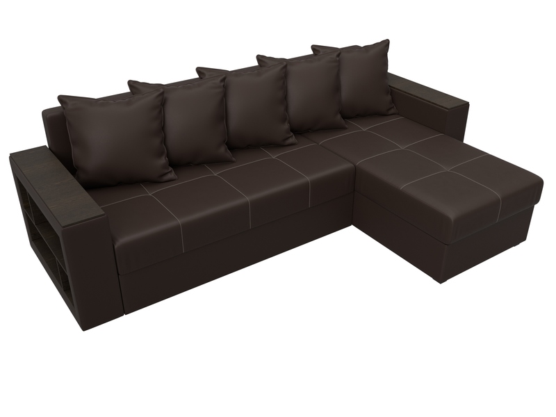 Диван угловой Дубай Лайт угол универсальный, Экокожа, Коричневый
