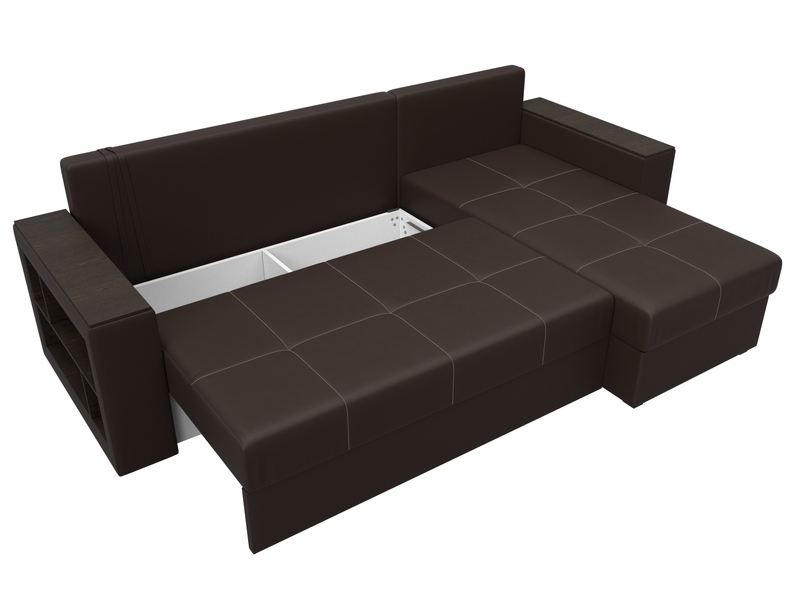Диван угловой Дубай Лайт угол универсальный, Экокожа, Коричневый