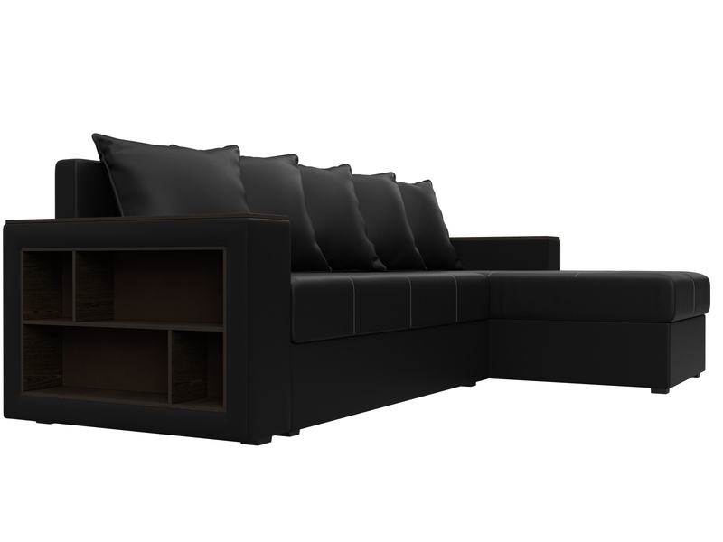 Диван угловой Дубай Лайт угол универсальный, Экокожа, Черный