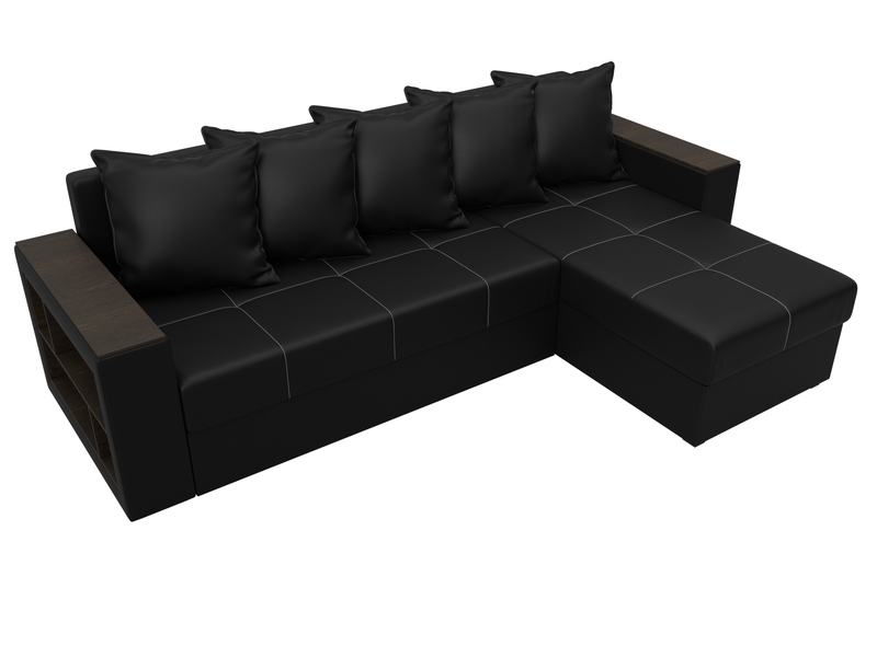 Диван угловой Дубай Лайт угол универсальный, Экокожа, Черный