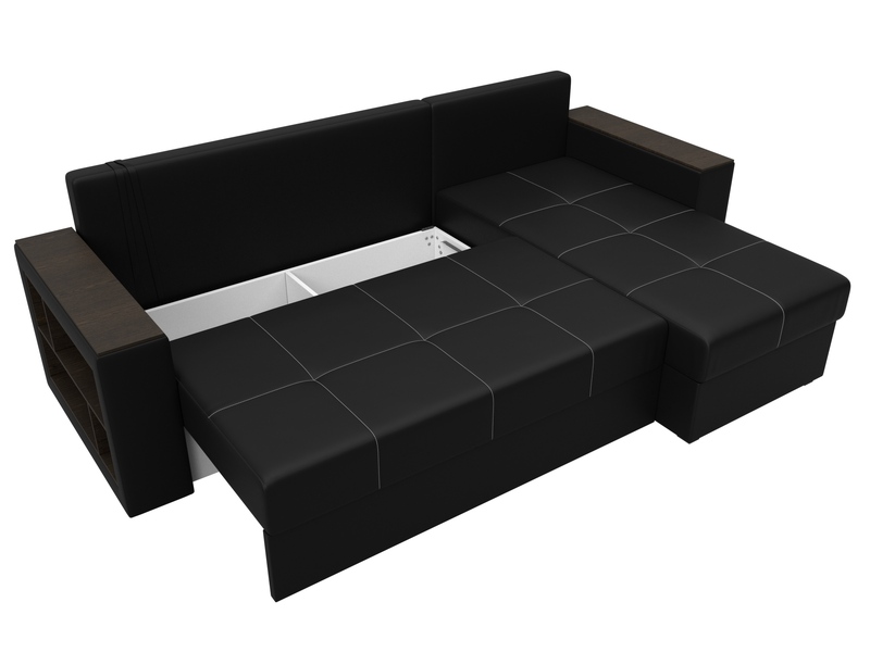 Диван угловой Дубай Лайт угол универсальный, Экокожа, Черный