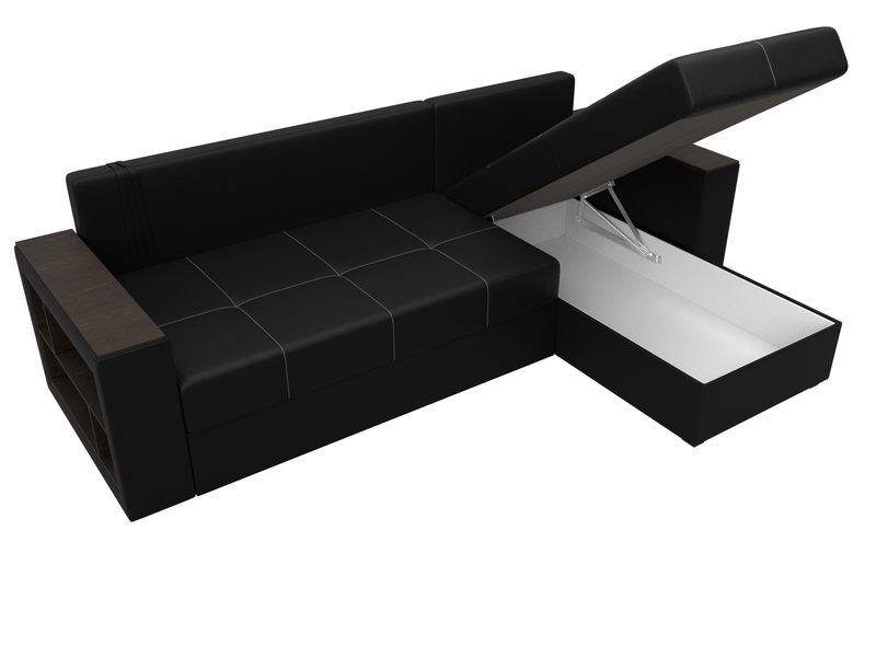 Диван угловой Дубай Лайт угол универсальный, Экокожа, Черный