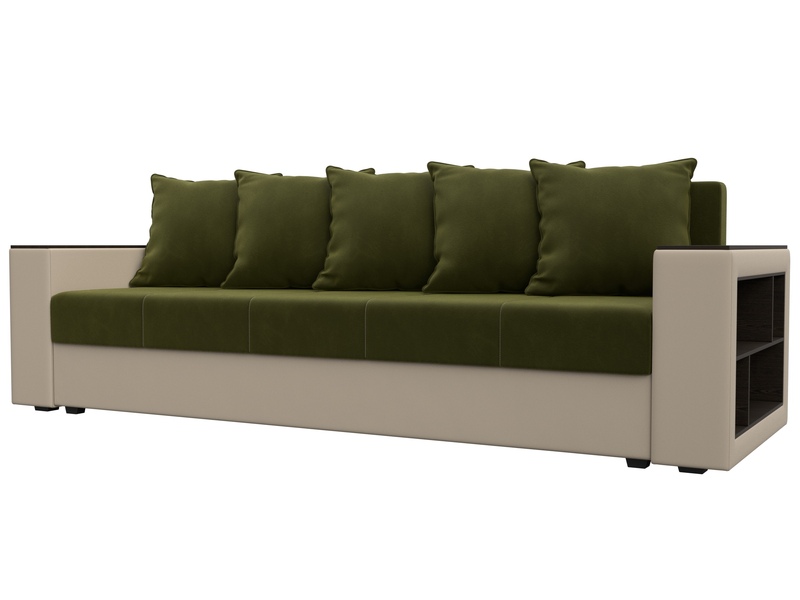 Диван прямой Дубай Лайт, Микровельвет;Экокожа, Зеленый;Бежевый