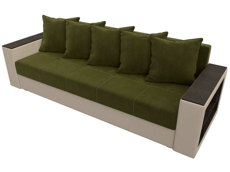 Диван прямой Дубай Лайт, Микровельвет;Экокожа, Зеленый;Бежевый