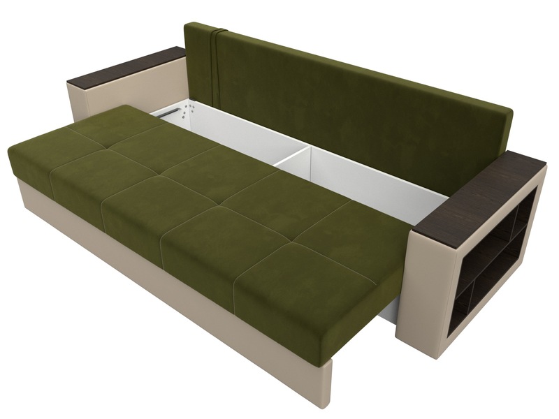 Диван прямой Дубай Лайт, Микровельвет;Экокожа, Зеленый;Бежевый