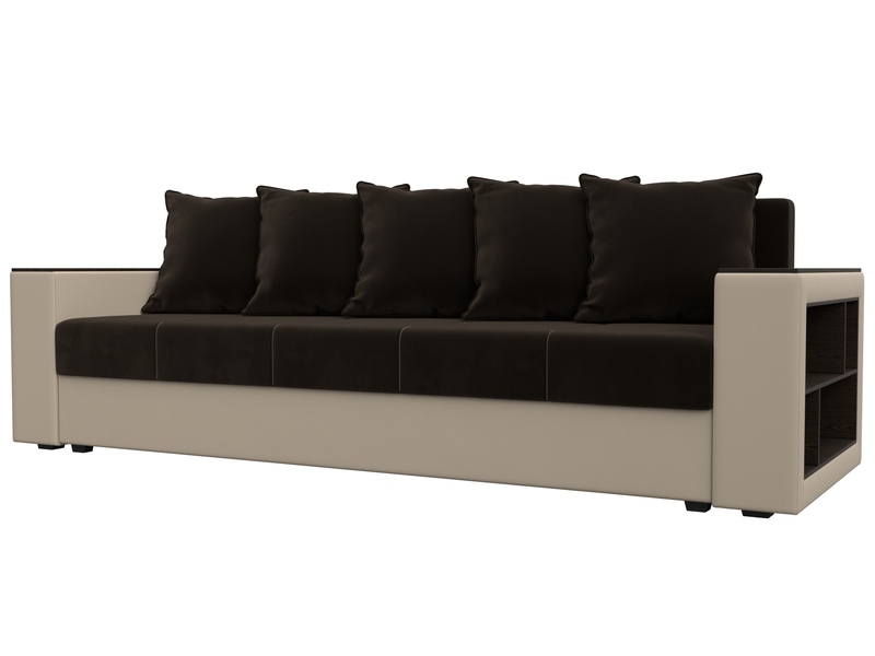 Диван прямой Дубай Лайт, Микровельвет;Экокожа, Коричневый;Бежевый