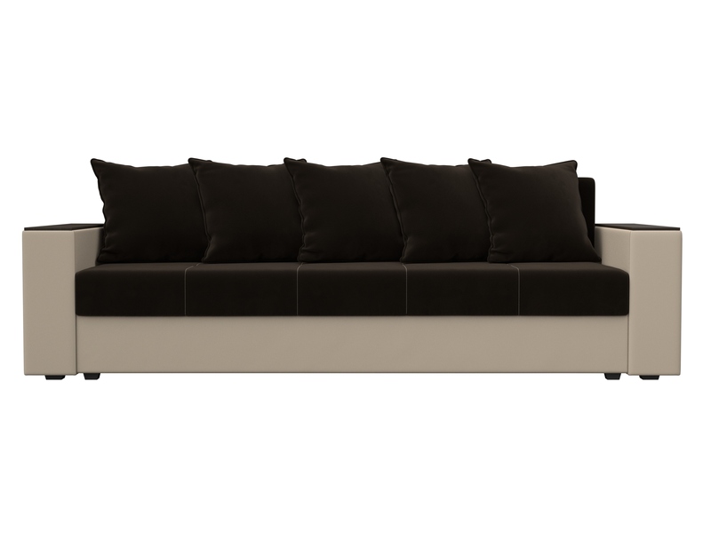 Диван прямой Дубай Лайт, Микровельвет;Экокожа, Коричневый;Бежевый