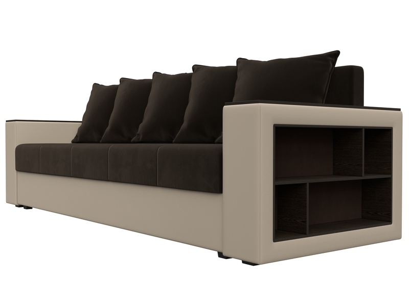 Диван прямой Дубай Лайт, Микровельвет;Экокожа, Коричневый;Бежевый